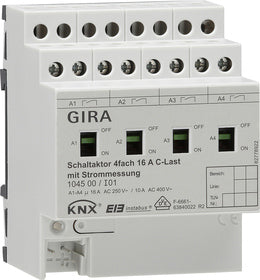 Gira KNX switching actuator, 4-gang 16 A with manual actuation and current measurement for C-loads