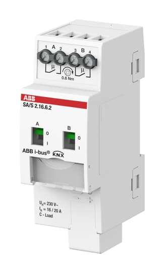 ABB SA/S2.16.6.2 Switch Actuator, 2-fold, 16 A, C-Load, Energy Function, MDRC
