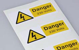 Label, Warning Marked DANGER 230 VOLTS, Rigid PVC Pk=5
