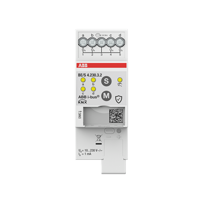 BE/S4.230.3.2 Binary Input, 4-fold, 10-230 V, Manual Operation, MDRC