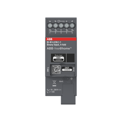BI-M-4.230.1.1 Binary Input, 4-fold, 10-230 V, Manual Operation, MDRC
