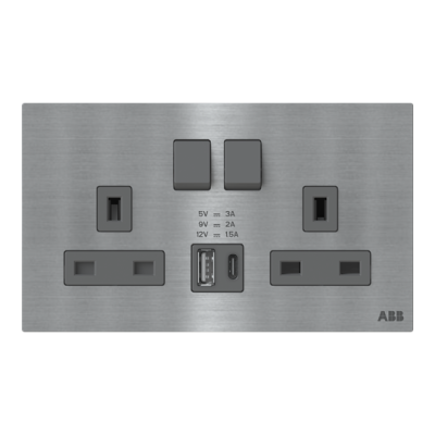 BS Double socket outlet 13A, with USB-Charger DP switched