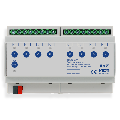 KNX Switch Actuator 8-fold, 8SU MDRC, 16/20 A, 230 V AC, C-load, industrie, 200 μF, current measurement