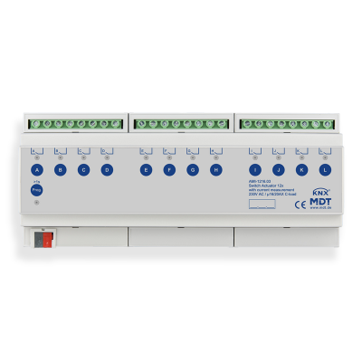 KNX Switch Actuator 12-fold, 12SU MDRC, 16/20 A, 230 V AC, C-load, industrie, 200 μF, current measurement