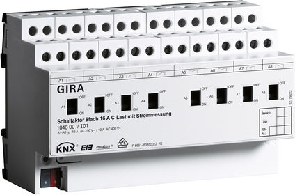 Gira KNX switching actuator, 8-gang 16 A with manual actuation and current measurement for C-loads