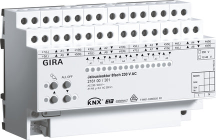 Gira KNX blind actuator, 8-gang AC 230 V / DC 12 - 48 V with manual actuation