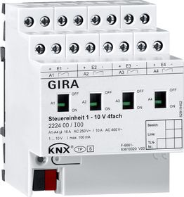 KNX control unit 1 – 10 V, 4-gang with manual actuation