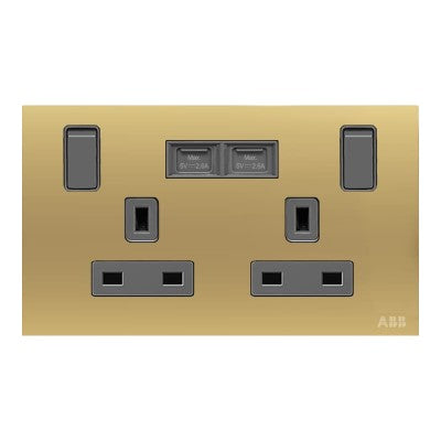BS Double socket outlet 13A, with USB-Charger Type-A, 2,6A. SP switched