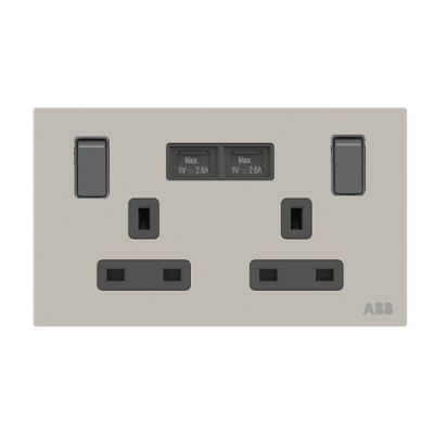 BS Double socket outlet 13A, with USB-Charger Type-A, 2,6A. SP switched