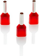 Ferrule, Twin Cord End French Type, Bootlace Ferrule 2x1.0mm 2x8mm - Red