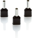 Ferrule, Twin Cord End French Type, Bootlace Ferrule 2x1.5mm 2x8mm - Black