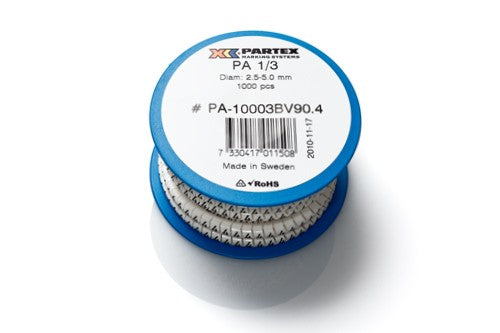 Partex Cable Marker, PA1 - Black on White, Reel ( Closed )